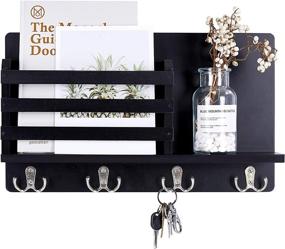 img 4 attached to 📬 Mimacoo Wall Mounted Key Mail Holder: Stylish Wooden Mail Sorter with 4 Double Key Hooks and Floating Shelf - Ideal Home Decor for Entryway or Mudroom in Elegant Black