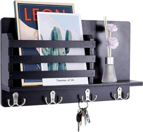 img 2 attached to 📬 Mimacoo Wall Mounted Key Mail Holder: Stylish Wooden Mail Sorter with 4 Double Key Hooks and Floating Shelf - Ideal Home Decor for Entryway or Mudroom in Elegant Black