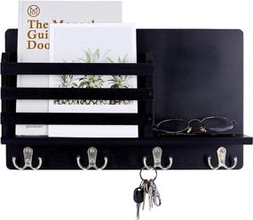 img 3 attached to 📬 Mimacoo Wall Mounted Key Mail Holder: Stylish Wooden Mail Sorter with 4 Double Key Hooks and Floating Shelf - Ideal Home Decor for Entryway or Mudroom in Elegant Black