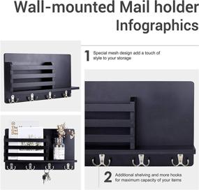 img 1 attached to 📬 Mimacoo Wall Mounted Key Mail Holder: Stylish Wooden Mail Sorter with 4 Double Key Hooks and Floating Shelf - Ideal Home Decor for Entryway or Mudroom in Elegant Black