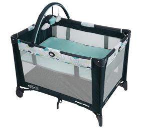 img 4 attached to 👶 Graco Pack and Play On the Go Playard with Full-Size Infant Bassinet, Easy Push Button Compact Fold, Stratus Design, 39.5x28.25x29 Inch (Pack of 1)