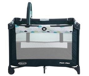img 3 attached to 👶 Graco Pack and Play On the Go Playard with Full-Size Infant Bassinet, Easy Push Button Compact Fold, Stratus Design, 39.5x28.25x29 Inch (Pack of 1)