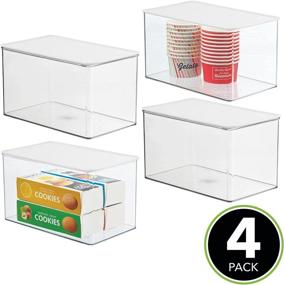 img 3 attached to 🍱 mDesign Clear/White Plastic Stackable Kitchen Pantry Cabinet or Refrigerator Food Storage Container Box with Attached Hinged Lid - Snack, Produce, and Pasta Organizer, 4 Pack