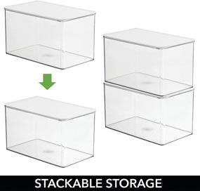 img 2 attached to 🍱 mDesign Clear/White Plastic Stackable Kitchen Pantry Cabinet or Refrigerator Food Storage Container Box with Attached Hinged Lid - Snack, Produce, and Pasta Organizer, 4 Pack