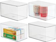 🍱 mdesign clear/white plastic stackable kitchen pantry cabinet or refrigerator food storage container box with attached hinged lid - snack, produce, and pasta organizer, 4 pack logo