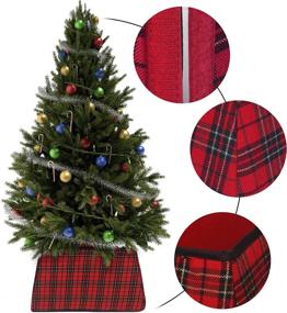 img 2 attached to 🎄 SUNYPLAY Red Black Plaid Christmas Tree Collar: Square Tree Ring & Fabric Skirt for Xmas Tree + Home Decor