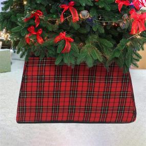 img 1 attached to 🎄 SUNYPLAY Red Black Plaid Christmas Tree Collar: Square Tree Ring & Fabric Skirt for Xmas Tree + Home Decor