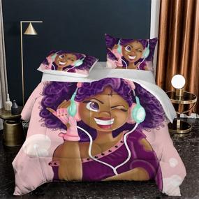 img 1 attached to African American Black Girl Magic Bedding Set: Queen Size Girls Love Music, Purple Hair Comforter Set Quilt for Women Kids Teens - 1 Comforter + 2 Pillow Cases