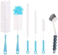 🧼 6-piece long handle bottle cleaning brush set for wine decanter, beer bottle, baby bottles - includes sports water bottles, straw brush, kettle spout, lid brush, thermos cleaner (blue) logo