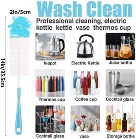 img 1 attached to 🧼 6-Piece Long Handle Bottle Cleaning Brush Set for Wine Decanter, Beer Bottle, Baby Bottles - Includes Sports Water Bottles, Straw Brush, Kettle Spout, Lid Brush, Thermos Cleaner (Blue)