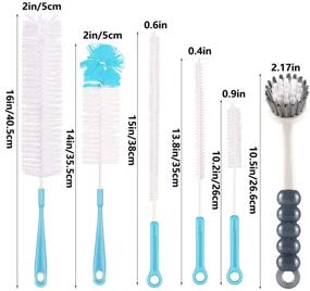 img 3 attached to 🧼 6-Piece Long Handle Bottle Cleaning Brush Set for Wine Decanter, Beer Bottle, Baby Bottles - Includes Sports Water Bottles, Straw Brush, Kettle Spout, Lid Brush, Thermos Cleaner (Blue)