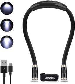 img 4 attached to LEDBOKLI Book Light Rechargeable Neck Reading Light 3 Lighting Modes 4 LED Beads Book Lights For Reading At Night In Bed Hands Free Neck Light Including USB Cable And Buckle (Black)