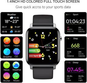 img 3 attached to 🌊 IP68 Waterproof 5ATM Smart Watch with 1.4" HD Square Screen, Heart Rate Monitor, Fitness Tracker, and Silicone Strap - Sports Digital Watch