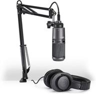audio-technica at2020usb+pk vocal microphone bundle for streaming and podcasting - usb mic with headphone jack, volume control, boom arm, and headphones logo