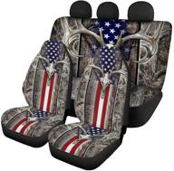 🦌 seanative 4 pcs car seat covers: stylish american flag wood deer design | universal fit & waterproof | ideal for cars, suvs, and trucks logo