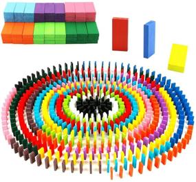 img 4 attached to 🎉 Vibrant Celebratory Fun: Oopsu Colorful Wooden Domino Birthday Set