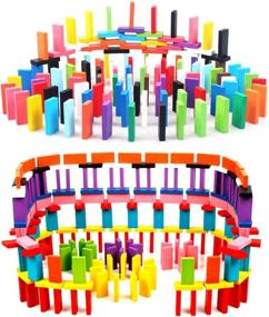 img 1 attached to 🎉 Vibrant Celebratory Fun: Oopsu Colorful Wooden Domino Birthday Set