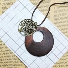 img 2 attached to 🌳 HUNO Tree of Life Pendant Necklace: Exquisite Vintage Wooden Jewelry for Women & Girls on Long Leather Chain