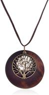 🌳 huno tree of life pendant necklace: exquisite vintage wooden jewelry for women & girls on long leather chain logo