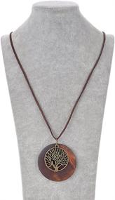 img 3 attached to 🌳 HUNO Tree of Life Pendant Necklace: Exquisite Vintage Wooden Jewelry for Women & Girls on Long Leather Chain