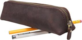 img 3 attached to 🖋️ Vintage Leather Zipper Pen Pencil Pouch Holder Bag - IBLUE #P-1 in Brown