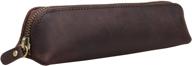 🖋️ vintage leather zipper pen pencil pouch holder bag - iblue #p-1 in brown logo