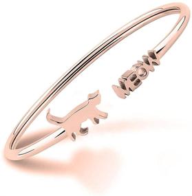 img 4 attached to Cat Lover's Jewelry: Adorable Tiny Cat Meow Cuff Bracelet, Perfect for Gifts