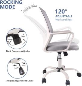 img 3 attached to Grey Mesh Swivel Office Chair with Lumbar Support, Adjustable Height & Armrests for Home and Study