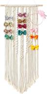 mkono macrame hair bow holder: hanging hair clips hanger, headband storage organizer – boho wall decor bow organizer for baby girls room, ivory (clips and other props not included) логотип