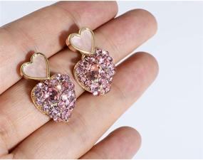 img 1 attached to Pink Crystal Double Heart Earrings