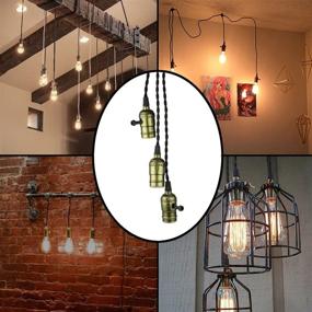 img 2 attached to 💡 Retro Industrial Vintage Triple Light Sockets Pendant Hanging Light Cord Kit Plug-in Fixture with On/Off Switch, E26/E27 Base, Twisted Black Textile Cord for Basements and Bedrooms