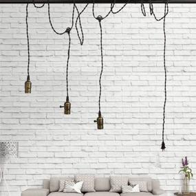 img 3 attached to 💡 Retro Industrial Vintage Triple Light Sockets Pendant Hanging Light Cord Kit Plug-in Fixture with On/Off Switch, E26/E27 Base, Twisted Black Textile Cord for Basements and Bedrooms