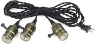 💡 retro industrial vintage triple light sockets pendant hanging light cord kit plug-in fixture with on/off switch, e26/e27 base, twisted black textile cord for basements and bedrooms logo