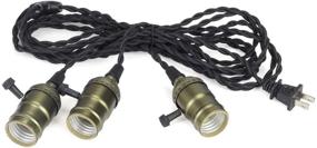 img 4 attached to 💡 Retro Industrial Vintage Triple Light Sockets Pendant Hanging Light Cord Kit Plug-in Fixture with On/Off Switch, E26/E27 Base, Twisted Black Textile Cord for Basements and Bedrooms