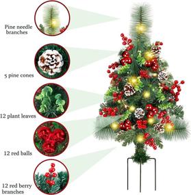 img 2 attached to 🌲 GUOOU Set of 2 30 Inch Pre-Lit Pathway Christmas Trees with 66 LED Lights, Red Berries, and Ornaments - Perfect Outdoor Christmas Decorations for Porch, Driveway, Yard, Garden