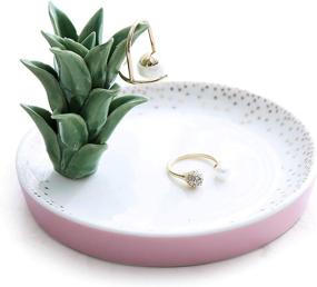 img 4 attached to 🌵 Vellarr Aloe Ring Holder and Succulent Jewelry Tower – Stylish Ceramic Cactus Dish Plate for Jewelry Display and Organization – Perfect Valentine's or Birthday Gift, 4.7"L x 4.5"H