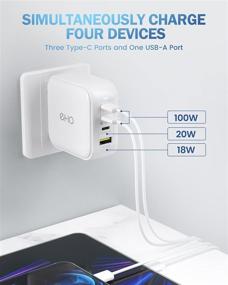 img 2 attached to 🔌 EHO 100W PD 3.0 Ган Type C USB C настенное зарядное устройство - складной адаптер питания с 3 портами USB C + 1 портом USB для большинства ноутбуков, MacBook Pro 16", белый