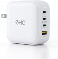 🔌 eho 100w pd 3.0 ган type c usb c настенное зарядное устройство - складной адаптер питания с 3 портами usb c + 1 портом usb для большинства ноутбуков, macbook pro 16", белый логотип