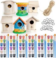 kids' diy wooden birdhouse kits - pixiss 6 pack of unfinished heavy duty wood bird houses for painting, indoor/outdoor use, bulk craft kits for kids, personalizable bird house kit, paint your own birdhouse logo