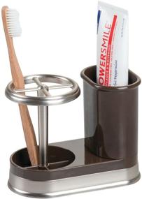 img 1 attached to 🦷 mDesign Compact Dental Storage Organizer for Electric Spin Toothbrushes and Toothpaste – Dark Brown/Brushed, Fits 4 Standard Brushes, Countertop and Vanity Stand