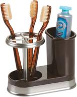 🦷 mdesign compact dental storage organizer for electric spin toothbrushes and toothpaste – dark brown/brushed, fits 4 standard brushes, countertop and vanity stand logo