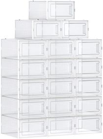 img 4 attached to 👟 SONGMICS Shoe Boxes - Set of 18 Stackable and Foldable Shoe Storage Organizers - Transparent and White ULSP18SWT - Ideal for Sneakers up to US Size 10