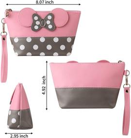 img 3 attached to 💄 Pink+Black Cartoon Leather Travel Makeup Handbag: Portable Cosmetic Bag for Women, Teen Girls, and Kids with Zipper - Toiletry Pouch Included