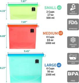 img 3 attached to 👜 MUGOOLER Silicone Bags for Food Storage, Reusable Stasher Bags, Large Versatile Lunch Bag for Sandwich, Vegetable, Liquid, Snack, Meat, 6-Pack (includes 2x50oz, 2x32oz, 2x17oz)