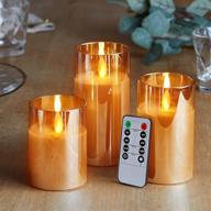 🕯️ 5plots gold glass flickering flameless candles: remote control led pillar candles with timer, set of 3 - realistic moving flame, battery operated, wax логотип