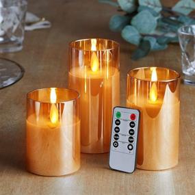 img 4 attached to 🕯️ 5plots Gold Glass Flickering Flameless Candles: Remote Control LED Pillar Candles with Timer, Set of 3 - Realistic Moving Flame, Battery Operated, Wax