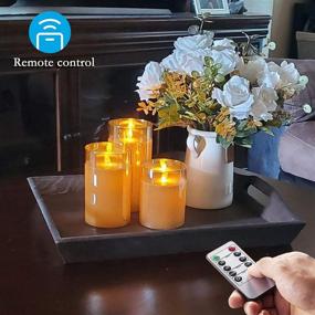 img 2 attached to 🕯️ 5plots Gold Glass Flickering Flameless Candles: Remote Control LED Pillar Candles with Timer, Set of 3 - Realistic Moving Flame, Battery Operated, Wax