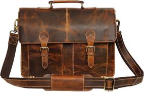 img 4 attached to Premium Handmade Leather Shoulder Briefcase Messenger Bag - Mens' 16 inch Laptop Satchel