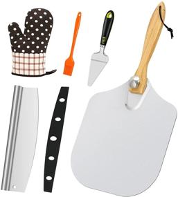 img 4 attached to Reecola Pizza Peel & Pizza Cutter Set - 12x14 Aluminum Metal Pizza Peel with Foldable Wooden Handle, Easy Storage Pizza Paddle, Pizza Spatula, Silicone Brush, Oven Mitt - Ideal for Homemade Baking and Pizza Oven