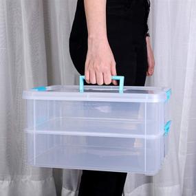 img 1 attached to 📦 Transparent 2-Tier Stackable Storage Box with Handle Lid Latching – Blue, ideal for School & Office Supplies